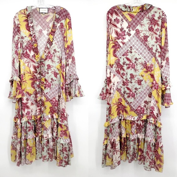 Alexis Floral Wiera Printed Ruffle Midi Dress in Berry Pink Paisley Size Large - Picture 6 of 12
